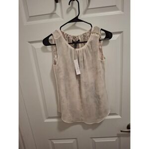 NWT White House Black Market Size 00 Beige Pleated Silky Animal‎ Print Tank